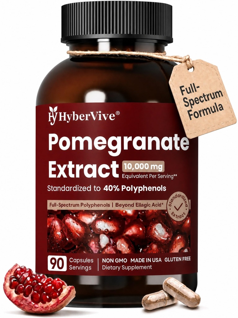 Extra Strength Pomegranate Extract 20:1 – Standardized to ≥40% Polyphenols with Ellagic Acid, Full-Spectrum Pomegranate Peel Extract, Circulation & Vascular Support, Made in USA, 90 Capsules