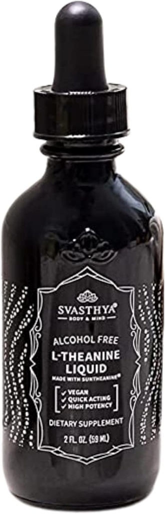 Svasthya Body & Mind 100% Pure L-Theanine Liquid Supplement – 2FL. OZ. (60ML) Stres Azaltılması için, Improv Concentration