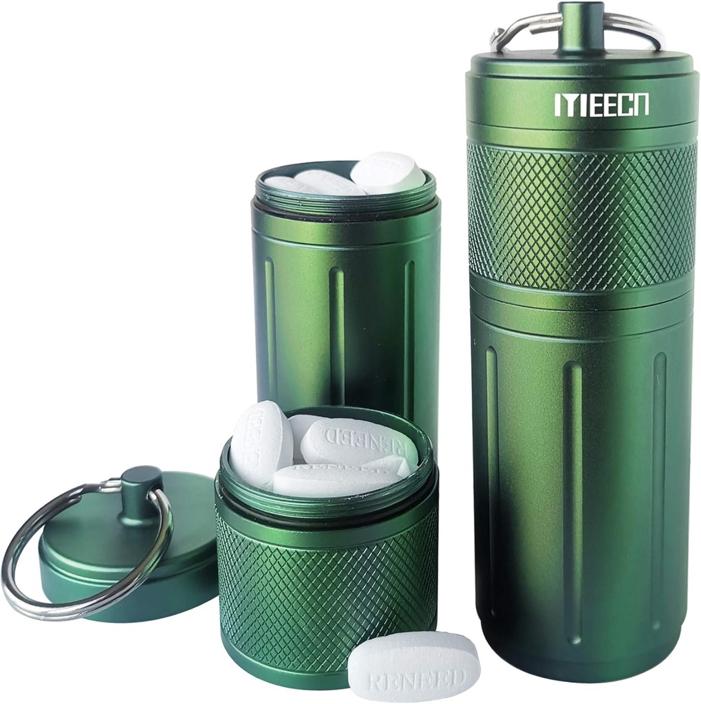 Two Layer Large Pill Organizer, Aluminum Container, Waterproof, can Store Pills Anything Sizes, Vitamins, Cod Liver Oil, Supplements and Medication, Rv Products, Size:1.6 x 1.6 x 4.4 in (Green)