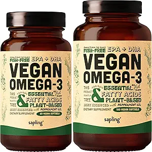 Vegan Omega 3 60 Softgels & 180 Softgels Bundle - Plant Based DHA & EPA Fatty Acids - Carrageenan Free, Alternative to Fish Oil, Supports Heart, Brain, Joint Health - Sustainably Sourced Algae