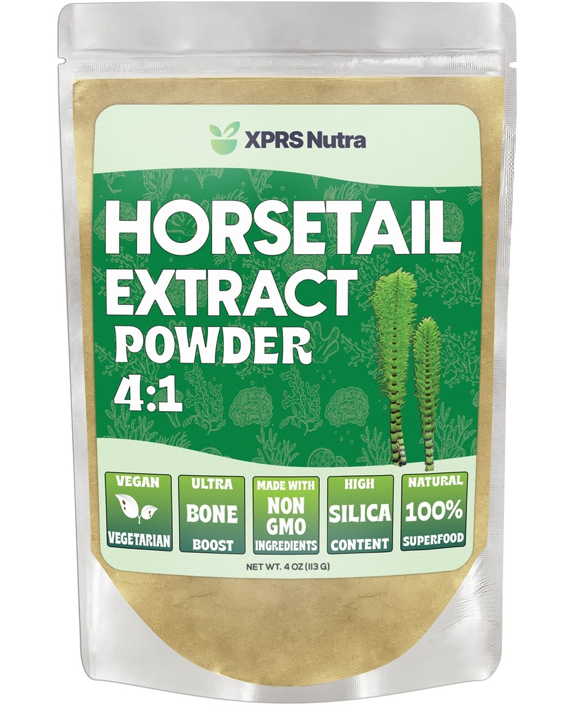 XPRS Nutra Attail Saç, Çiçekler ve Bones için Toz - Yüksek Potency Horsetail Toz - Maksimum Sonuçlar için Yüksek Silica İçerik - Vegan Dostu Bahçeler (4 oz)