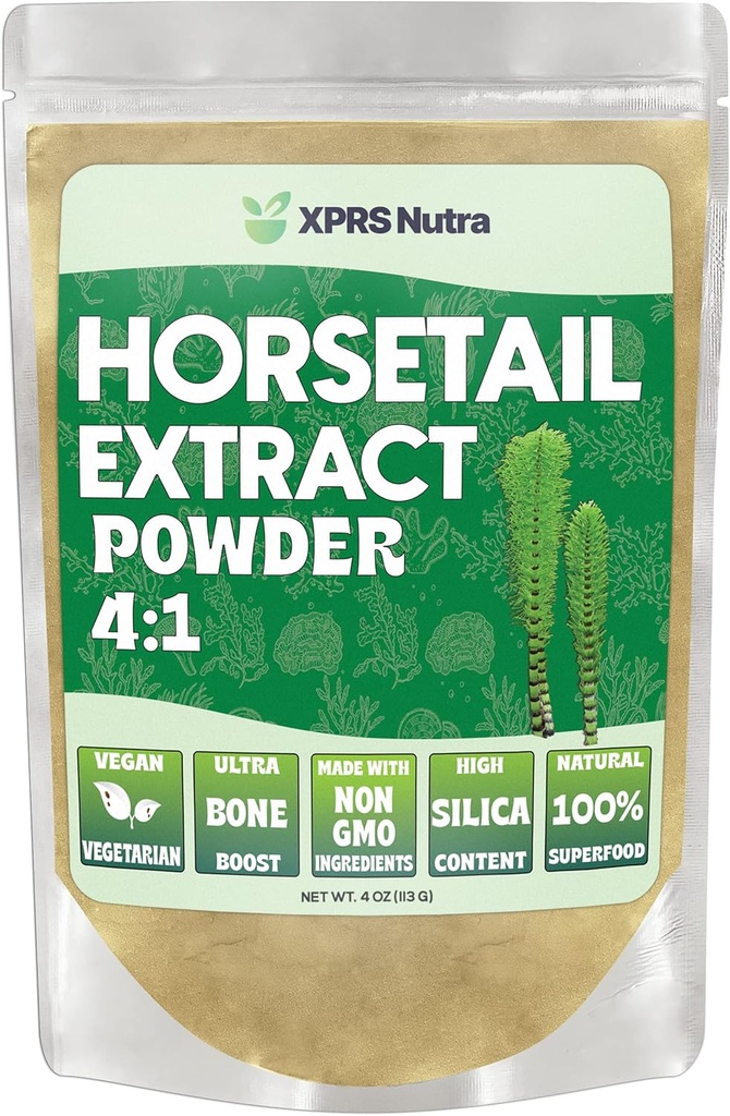 XPRS Nutra Attail Saç, Çiçekler ve Bones için Toz - Yüksek Potency Horsetail Toz - Maksimum Sonuçlar için Yüksek Silica İçerik - Vegan Dostu Bahçeler (4 oz)