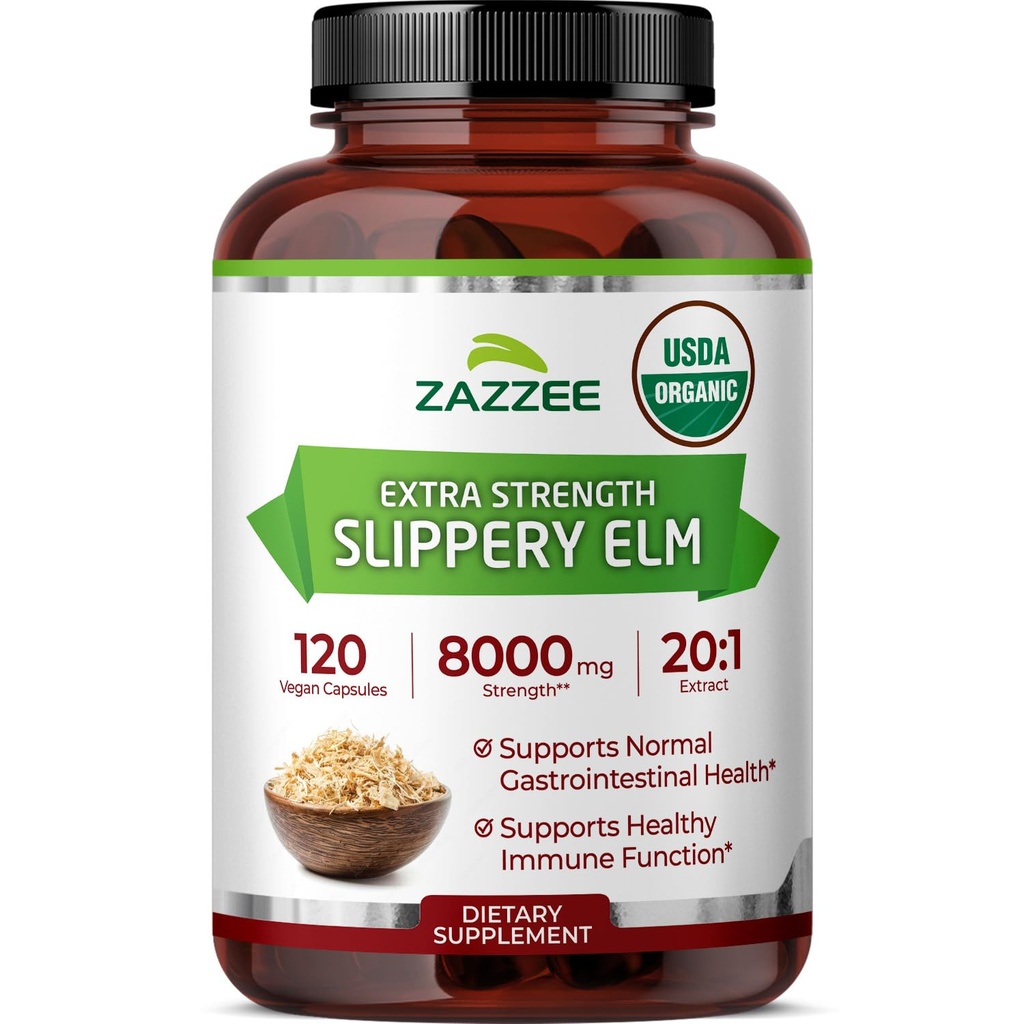Zazzee USDA Organik Terpery Elm Bark 20:1 Ekstraksiyon, 8000 mg Güçlü, 120 Vegan Capsules, 4 Ay Supply, Standardized, Interd 20X Extract, 100% Vegetarian, All- Natural, Non-GMO, Made in the USA