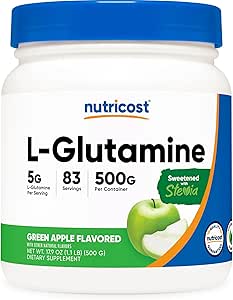 Συμπλήρωμα σκόνης L-Glutamine L-Glutamine 500g - Υποστήριξη κόκκων, 5 γραμμάρια ανά σερβίρισμα, Γλυκασμένα με Stevia - Χωρίς γλουτένη, Μη ΓΤΟ