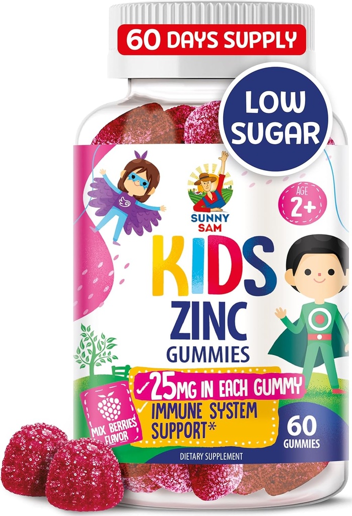 Çocuklar için çinko Gummies - Çocukların Immune Desteği için Chewable Çinko Gummy Supplement - Low Sugar Natural Antioksi Non-GMO Vitamini Toddler & Gençler için Faydalı - 60 Gummies
