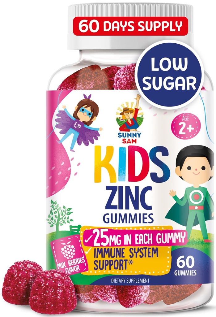 Çocuklar için çinko Gummies - Çocukların Immune Desteği için Chewable Çinko Gummy Supplement - Low Sugar Natural Antioksi Non-GMO Vitamini Toddler & Gençler için Faydalı - 60 Gummies