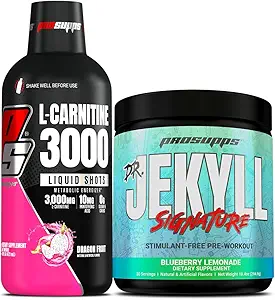 PROSUPPS L-Carnitine 3000 Stimulant Ücretsiz Sıvı Shots (31 Hizmet, Ejderha Meyvesi) ve Bay Hyde Signature Series Pre-Workout Energy Tozed Drink (30 hizmet, Blueberry Lemonade)