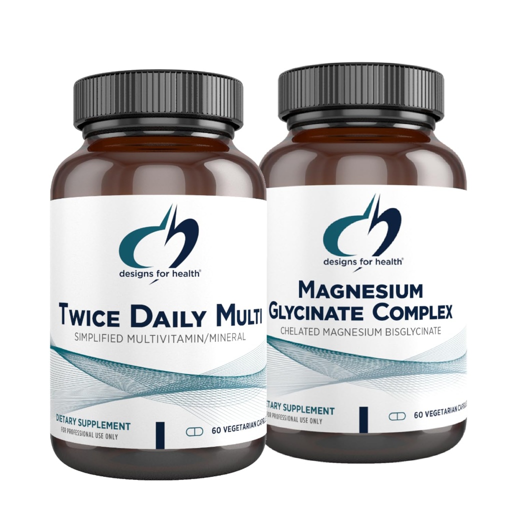 Σχέδια για την υγεία Μαγνήσιο Glycinate Complex (60 κάψουλες) & δύο φορές την ημέρα Multi (60 κάψουλες) Bundle - Premium Multivitamin με Φολικό & Υψηλή Απορρόφηση Συμπλήρωμα Μαγνησίου
