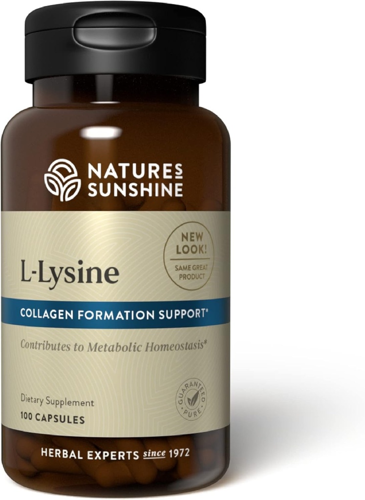 Nature's Sunshine L-Lysine, 100 Capsules | Essential Amino Asits Capsules 474 mg of L-Lysine Hydrochloride ile Vücut Kontrolüne Yardımcı Olmak
