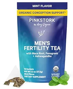 Blue Stork Men's Fertness Tea: Organik Ferttitude Supplements for Men, Green Tea, Maca Root ve Ginkgo Biloba for Male Reproductive Health, Mint, 15 Sachets