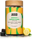 JUGO Enerji + SFOODS | Vitamin B12 Gummies with Kale & Super Greens | 40 Kont Caffeine-Free Energy Gummies | Plant-Based, Gelatin-Free, Non-GMO, Made in USA