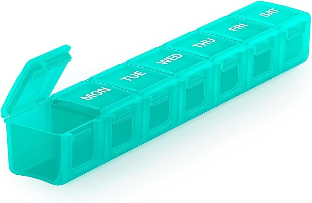 Sukuos Ekstra Büyük Haftalık Pill Organizer, 7 Günlük Pill Box Case Arthritis Friendly, Silkscreen Bas Tıp Konteyneri Vitaminler için Clear Lid, Fish Oils veya Supplements (Cyan)