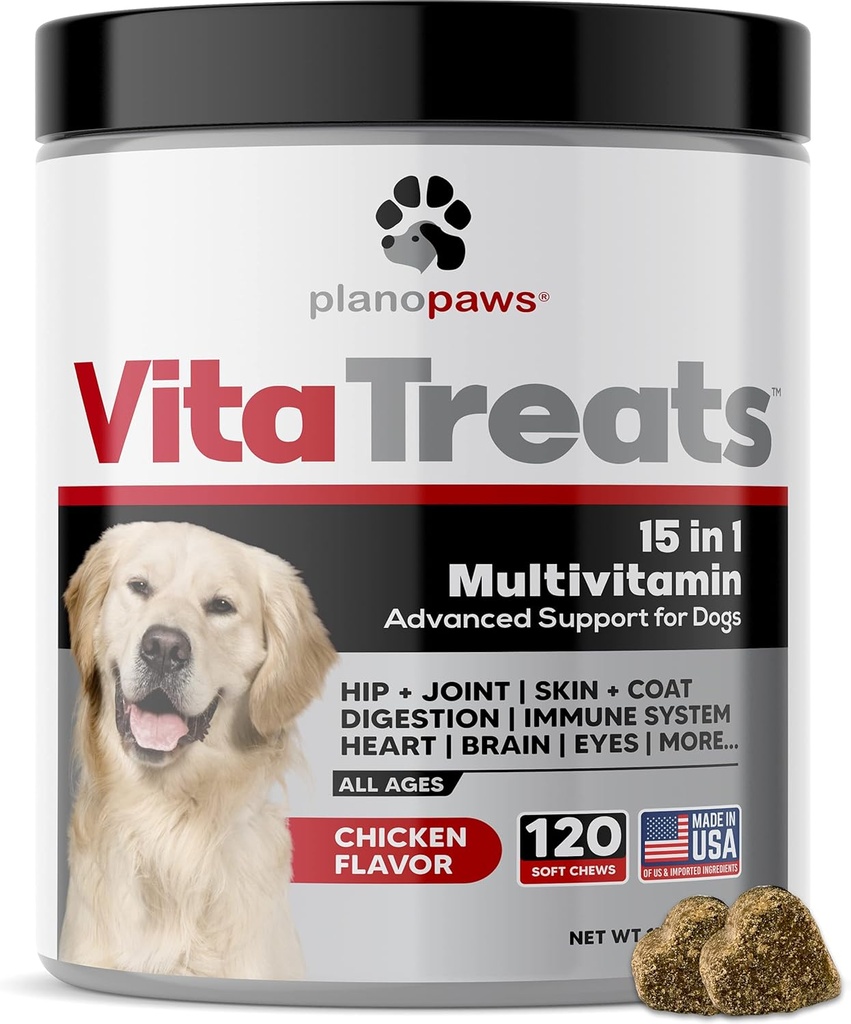 Vita Kuralları - Köpek Vitaminleri ve Supplements - Köpekler için Hemp Petrol - Köpekler için Glucosamine Chondroitin - Omega 3 Fish Oil for Skin & Coat - Probiyotiks - Dog Common Supplement - 120 Dog Multivitamin Chews