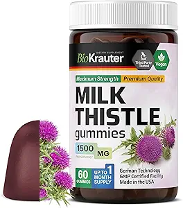 BIO KRAUTER Süt Butle Liver Detox Gummies - 1500 mg Güçlü - 60 Chews - Silymarin Süt Bule Tamam - Vegan Gelatine-Free Formula