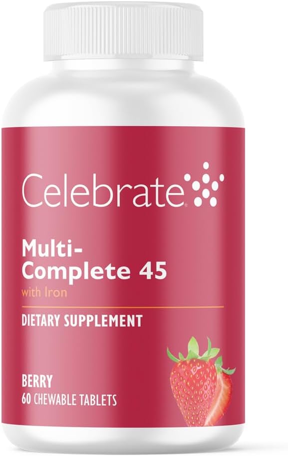 Vitaminler Multi-Complete Chewables, 45 mg Iron - Günlük Bariatrik Kol Gaztrektomi ve Gaztrik Bypass Cerrahi Hastaları - Temel Vitaminler ve Mineraller - Berry (60 Tablet)