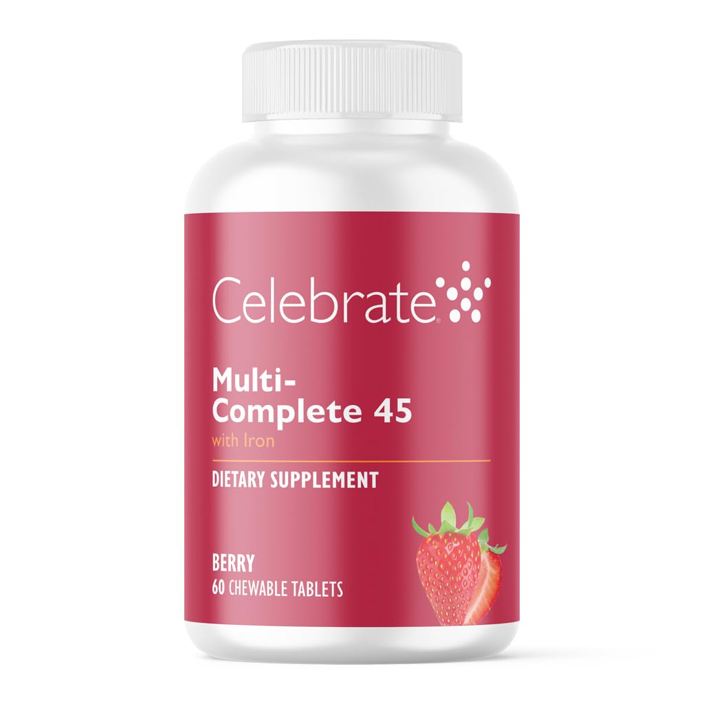 Vitaminler Multi-Complete Chewables, 45 mg Iron - Günlük Bariatrik Kol Gaztrektomi ve Gaztrik Bypass Cerrahi Hastaları - Temel Vitaminler ve Mineraller - Berry (60 Tablet)