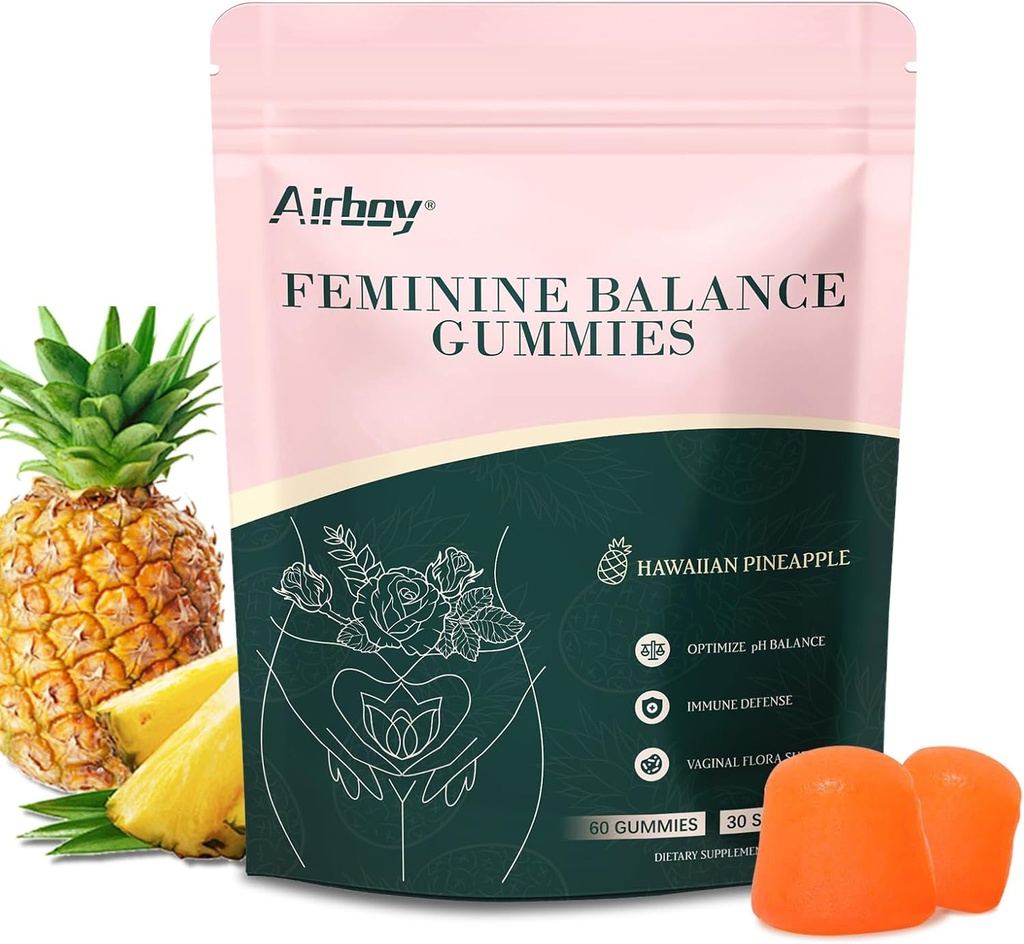 Airboy Feminine Balance Gummies - Pineapple Gummies for Women PH - Vaginal Probiyotiks Gummy - Immune Support, Vaginal Flora Balance - 60 Gummies