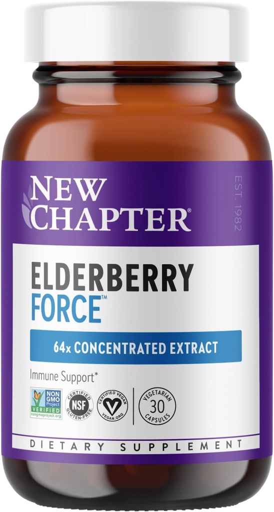 Yeni Bölüm Vegan Elder Capsules with 64x Tempd Black Elderberry + Black Currant for Comprehensive Immune Support, Non-GMO Project  Valid, Gluten Free, sertifikalı Vegan, 30 Count