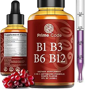 Prime Code Liquid Vitamin B1 Drops with Vitamin B3 B6 & B12 | B Kompleks Sıvı Supplement | Yetişkinler için Thiamine Supplement | High Abxia | Immune Support | Non-GMO | Gluten-Free-G6 & B12 | B Kompleks Sıvı Supplement | Thiamin Supplement for Yetişkinler | High Abxia | Immune Support | Non-GMO | Gluten-Free-Free-GMO | Gluten-Free-Free-Free-G6