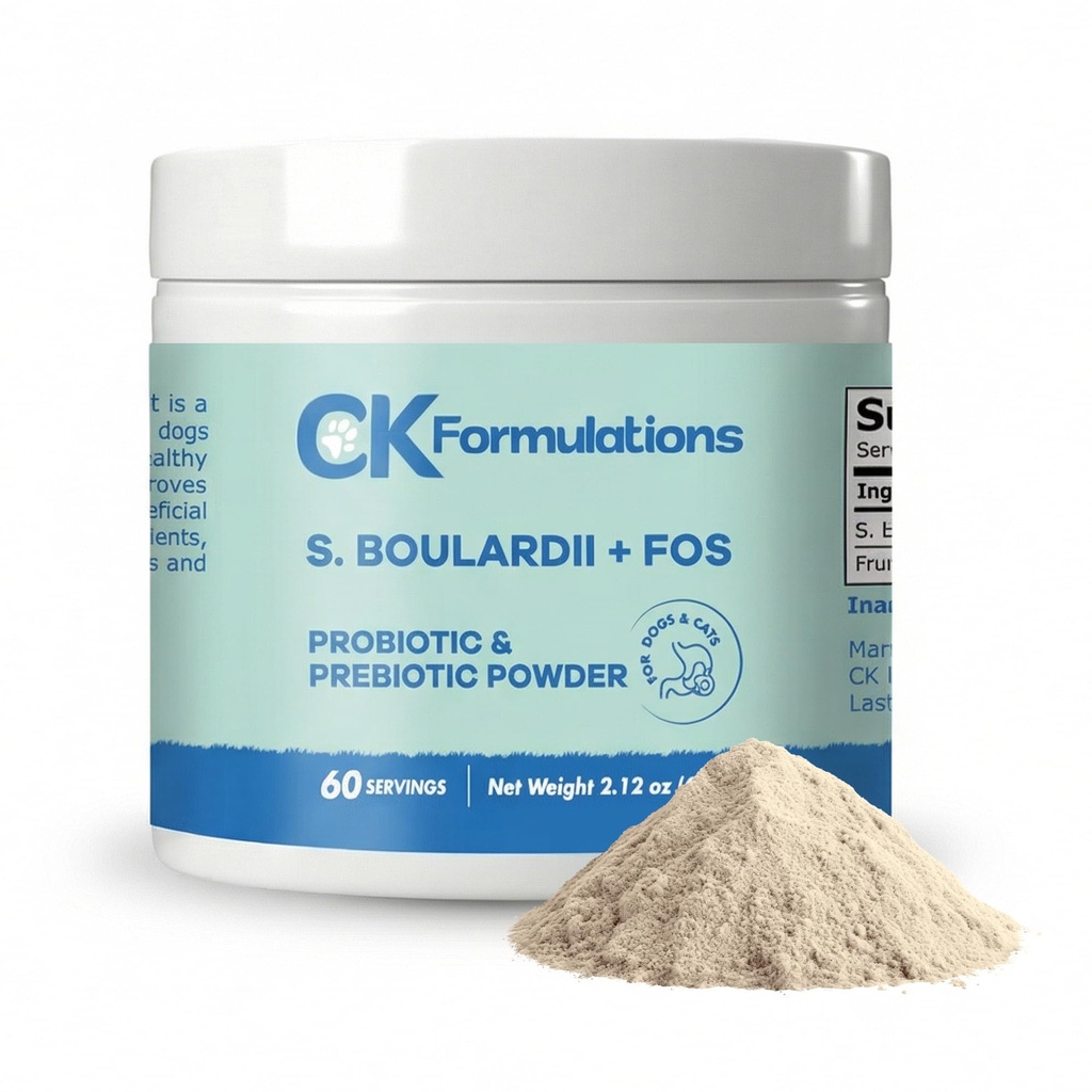 | S boulardii + FOS for Dogs and Cats | Probiotic and Prebiotic Powder | Support Gut Health, Diarrhea | 6 Billion CFU | 60g