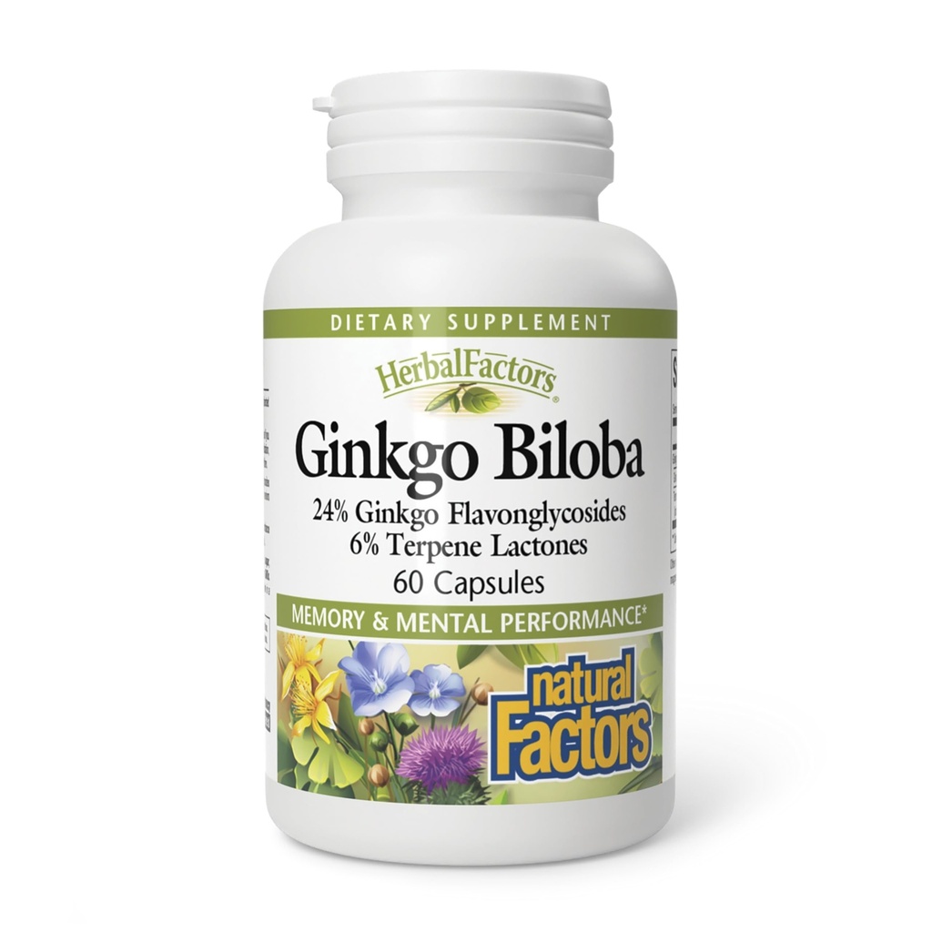 Doğal Faktörler, Ginkgo Biloba, Supports Memory, mental Performans ve Sağlıklı Beyin Fonksiyonları, 60 kapsül (60 hizmet)