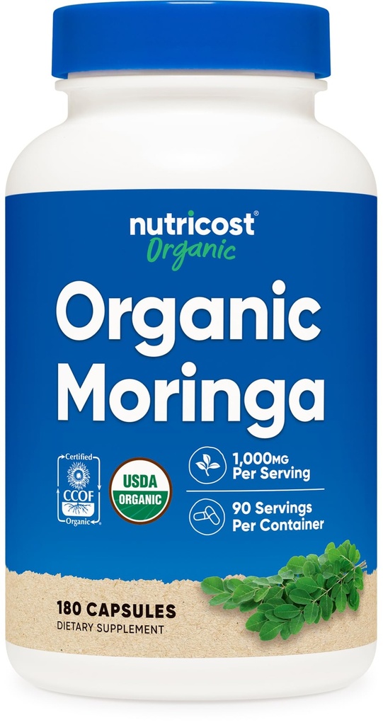 Nutricost Moringa Capsules 500 mg, 180 Capsules (90 hizmet) - Vegetarian Capsules, Non-GMO, Gluten Free Free