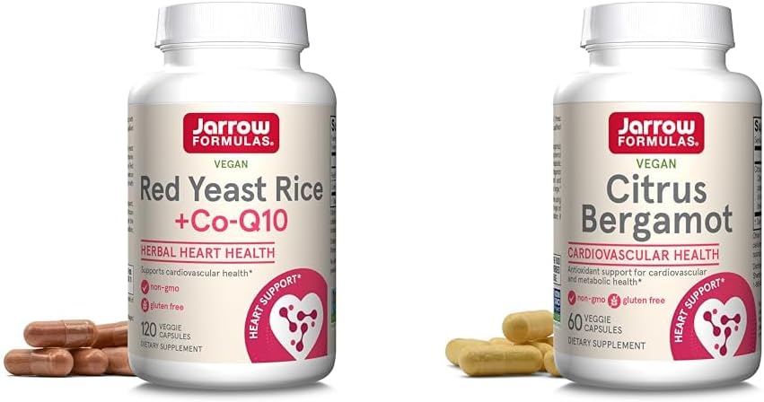 Jarrow Formulas Red Yeast Rice 1200 mg & Co-Q10 100 mg In Service-120 Veggie Caps-60 Servisler & Kalp Sağlığı-Vegan & Citrus Bergamot 500 mg-60 Hizmetler (Veggie Caps)