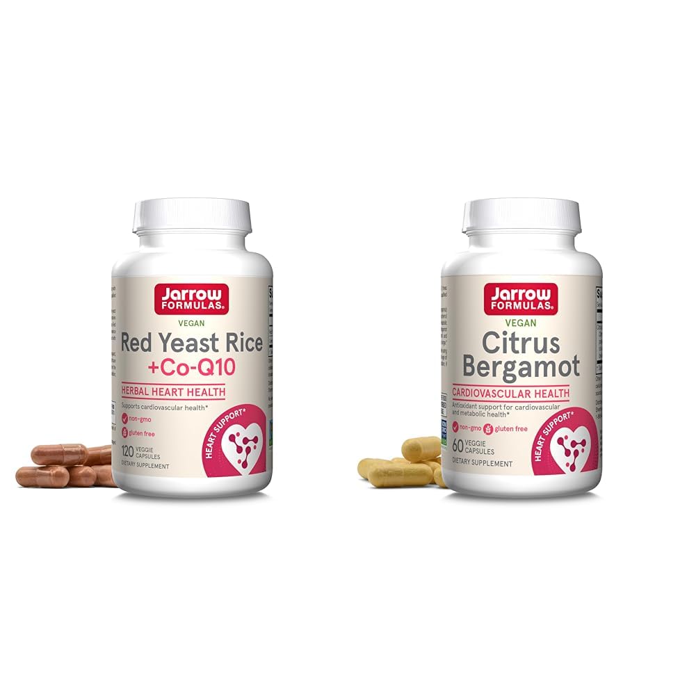 Jarrow Formulas Red Yeast Rice 1200 mg & Co-Q10 100 mg In Service-120 Veggie Caps-60 Servisler & Kalp Sağlığı-Vegan & Citrus Bergamot 500 mg-60 Hizmetler (Veggie Caps)
