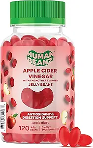 Apple Cider Vinegar Jelly Bean Gummies with The Mother and Ginger, Vegetarian Diyetary Supplements for Men and Women, Digestive Health Support, 120 Apple Blast Jelly Beans, Kosher