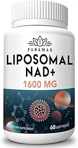 1600 mg Liposomal NAD Supplement, 98% Pure NAD+ Supplement, Superior Absorption, Alternative to Nikotinamide Riboside or NADH to Boost NAD+ for Aging Defense, Energy, Longevity, 180 Softgels