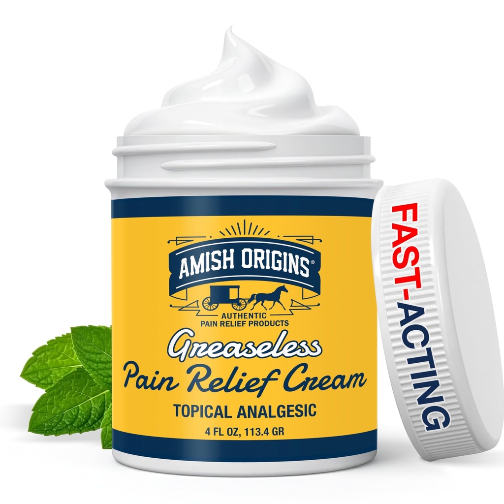 Amish Origins Arthritis Pain Relief Cream - 4 oz - Maximum Strength Deep Penetrating for Joint, Muscle, Knee, Back, Feet, Hand, Ankle, Aches, 1 Pack