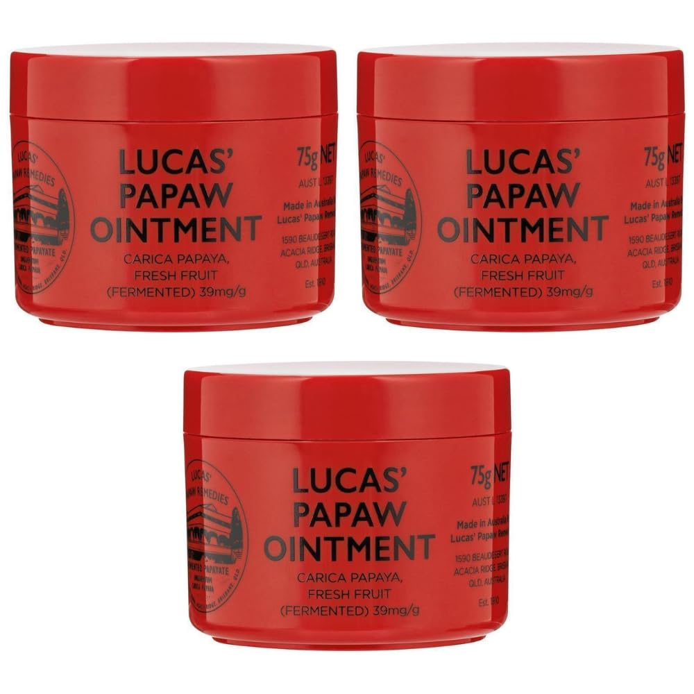 Lucas Papaw Ointment 75g Jar — 3 Pack — Fermented Papaya Multipurpose Skin Balm for Dry Skin, Cracked Heels and Everyday Care, Made in Australia