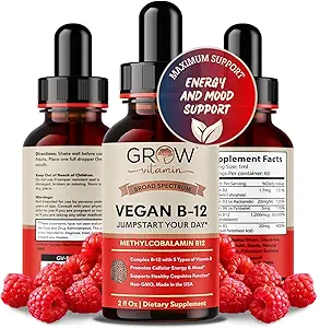 Vegan B12 Complex Liquid Sublingual Drops - Premium Methylcobalamin Supplement for Stronger Hair Skin & Nails Vitamin b12 b6 b5 b3 & b2 Natural Energy Boost, Immune System & Mental Focus Support