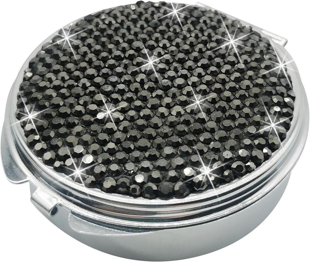 Bling Pill περίπτωση για Purse Medicine Vitamin Container Holder Pocket Pill περίπτωση Round Medicine Organizer για Βιταμίνη / Fish Oils / συμπλήρωμα Κιτ Travel Medicine (3 διαμέρισμα μαύρο)