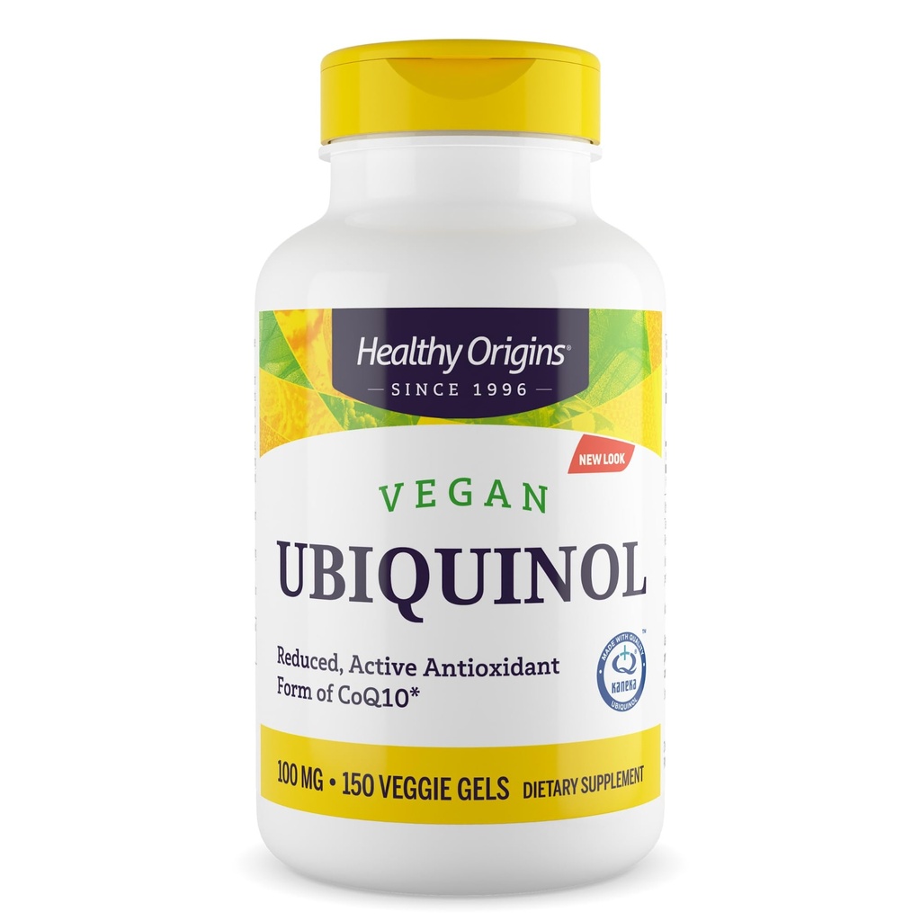 Sağlıklı Origins Vegan Ubiquinol (CoQ10), 100 mg - Kaneka Ubiquinol Supplements for Heart Health & Antioksi Support - Gluten-Free & Non-GMO Supplement - 150 Veggie Gels