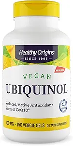 Sağlıklı Origins Vegan Ubiquinol (CoQ10), 100 mg - Kaneka Ubiquinol Supplements for Heart Health & Antioksi Support - Gluten-Free & Non-GMO Supplement - 150 Veggie Gels