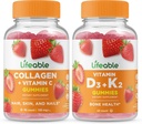 Lifeable Collagen & Vitamin C + Vitamin D3 + Vitamin K2, Gummies Bundle - Great Tasting, Vitamin Supplement, Gluten Free, GMO Free, Chewable Gummy