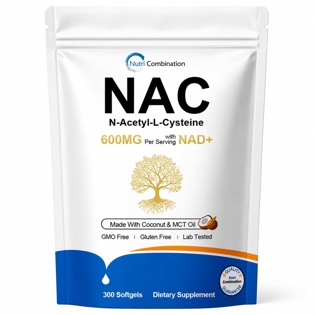 NAC 600 mg and NAD Coconut Oil Nac Supplement N-acetyl Cysteine Capsules | Vegan, Non-GMO, Gluten Free, 300 Softgels
