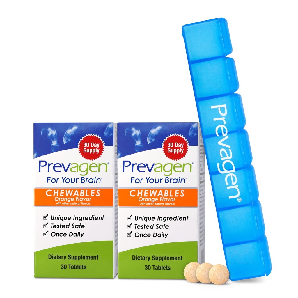 Prevagen Regular Strength Orange Chewables - 60 Tabletler (2 Ay Supply) | Beyniniz için formüle edildi | Apoaequorin Plus Vitamin D3 7Day Pill Minder