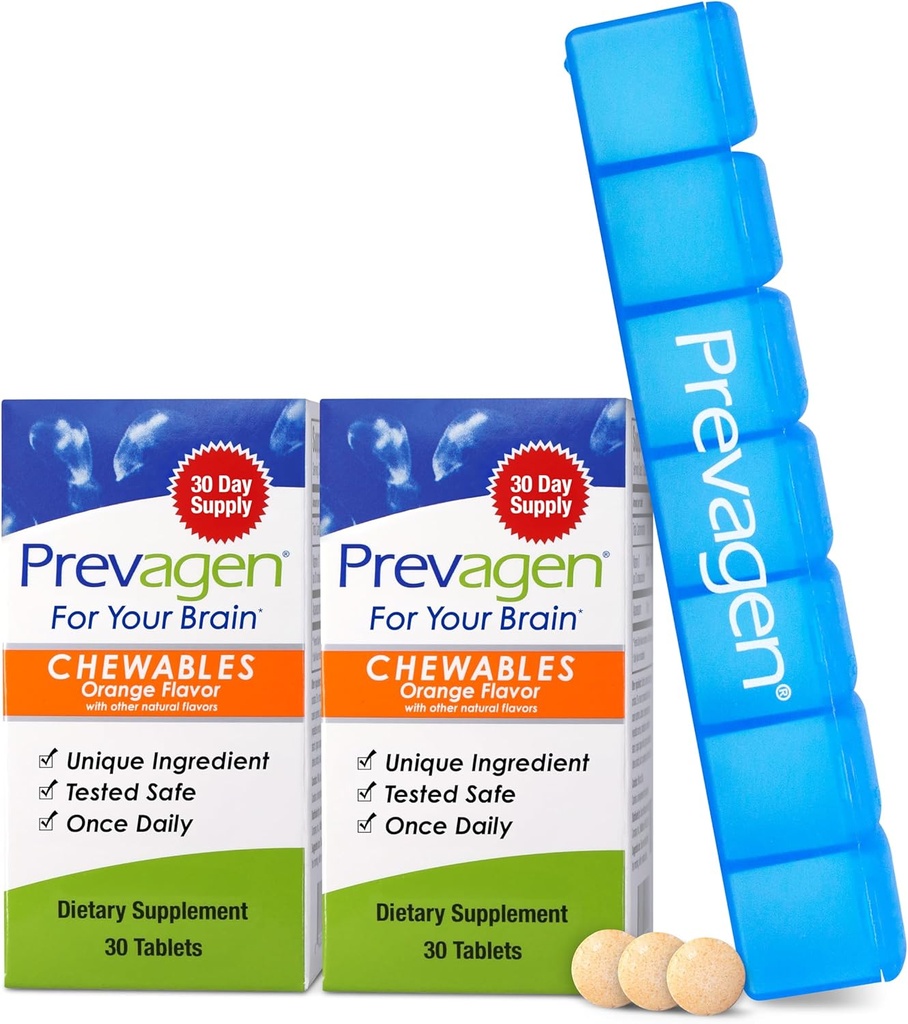 Prevagen Regular Strength Orange Chewables - 60 Tabletler (2 Ay Supply) | Beyniniz için formüle edildi | Apoaequorin Plus Vitamin D3 7Day Pill Minder