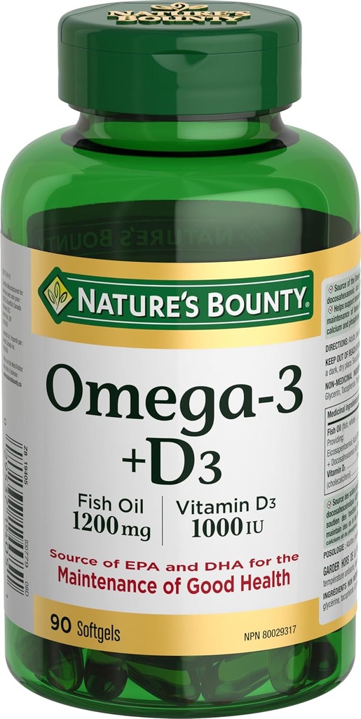 Nature's Bounty Omega-3 + D3 Fish Oil 1200mg / Vitamin D3 1000IU 90 softgels