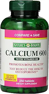 Nature's Bounty High Potency Calcium 600 + D Tablets - 0250ct, 1.17 Bottles (Pack of 2)