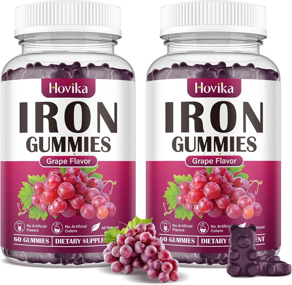 (2 Pack) Demir Gummies Supplement for Women & Men, Iron Supplements For Anemi with Vitamin C, B12, Folate- Blood Builder & Energy Support for Iron Deficiency - Grape Flavor, Vegan, 120 Gummies