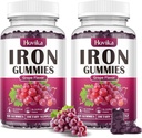 (2 Pack) Iron Gummies συμπλήρωμα για γυναίκες & άνδρες, συμπληρώματα σιδήρου για αναιμία με βιταμίνη C, B12, Folate-Blood Builder & Energy Support for Iron Deficiency - Grape Flavor, Vegan, 120 Gummies