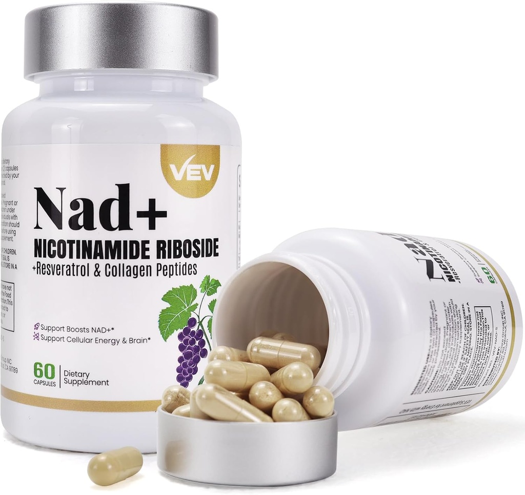 VEV NAD Supplement Capsules - Nicotinamid Riboside, Multi-Collagen,CoQ10 -NAD Supplement for Skin - 60 Capsules*2