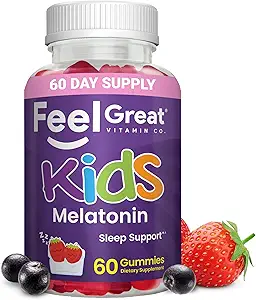Great Kids Melatonin Gummy | Strawberry Flavored Melatonin Gummies Kids | 1 MG of Melatonin Sleep Aid for Kids | Vegan Gummies | 60 Day Supply