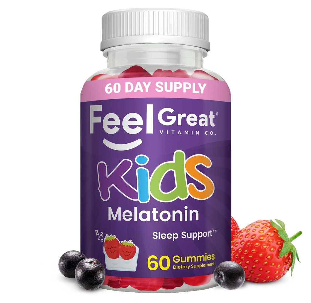 Great Kids Melatonin Gummy | Strawberry Flavored Melatonin Gummies Kids | 1 MG of Melatonin Sleep Aid for Kids | Vegan Gummies | 60 Day Supply