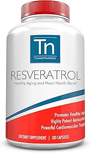 Trusted Nutrients Resveratrol Supplement - Healthy Aging and Heart Health Blend – with Trans Resveratrol, Grape Seed Extract, Acai Berry and Maqui Berry – 1000 mg 180 Capsules
