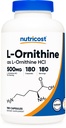 Nutricost L-Ornithine 500 mg, 180 Capsules - Non-GMO ve Gluten Free
