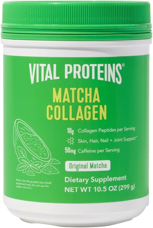 Ζωτικές πρωτεΐνες Matcha Collagen Peptides συμπλήρωμα σκόνης, Matcha Πράσινη σκόνη τσαγιού, 10.5 oz, αρχικό άρωμα